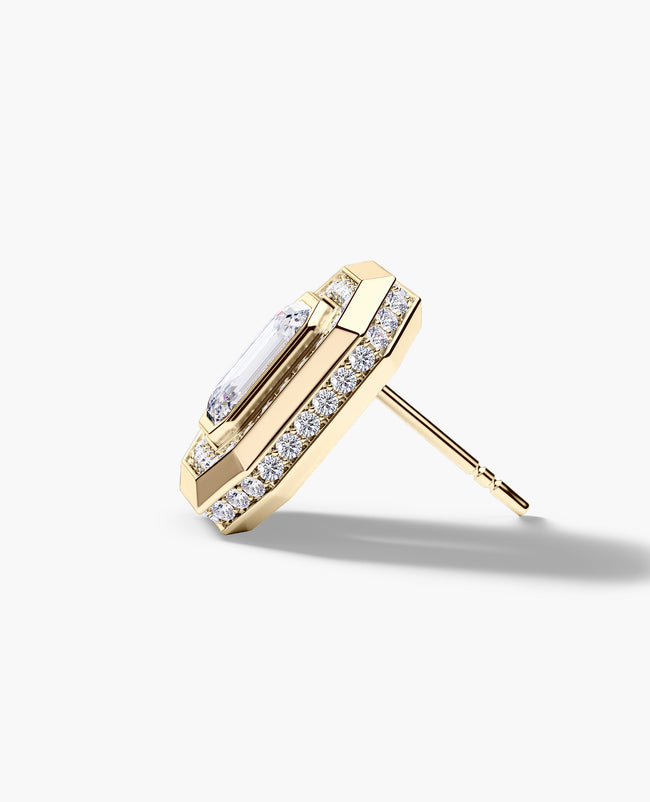 HALO Gold Emerald Cut Single Stud Earring with 1.40ct Diamonds