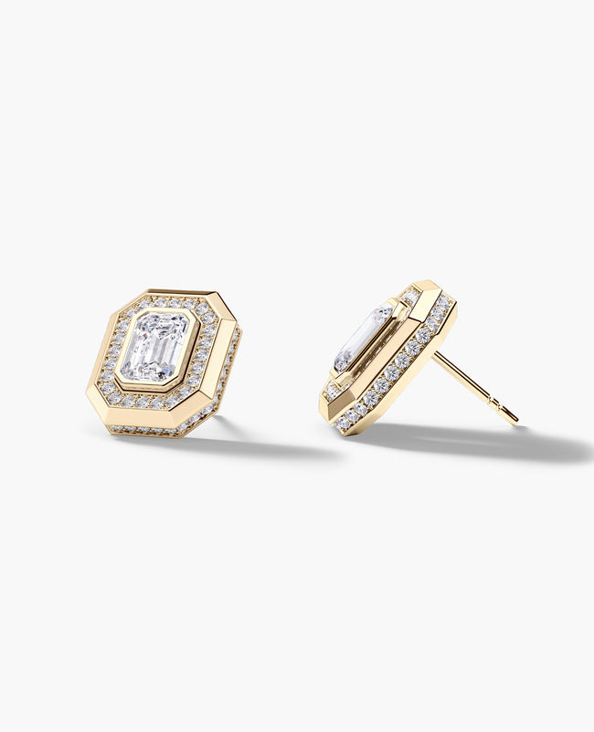HALO Gold Emerald Cut Single Stud Earring with 1.40ct Diamonds
