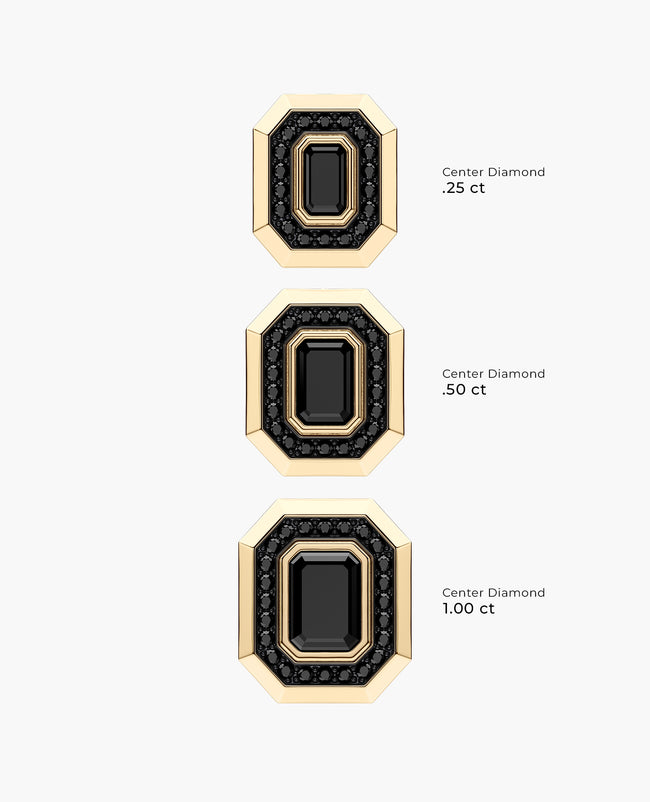 HALO Gold Emerald Cut Single Stud Earring with 1.40ct Black Diamonds