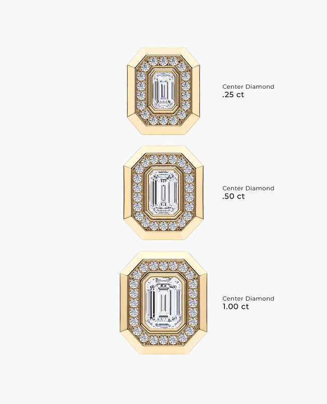 HALO Gold Emerald Cut Single Stud Earring with 1.40ct Diamonds