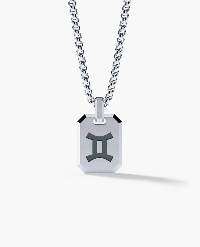 GEMINI MINI ZODIAC Dog Tag Silver Pendant
