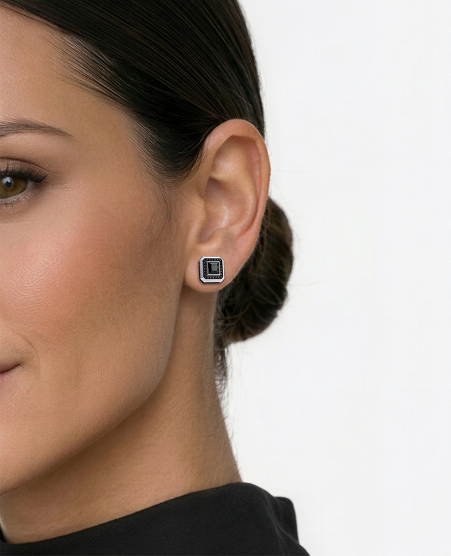 HALO Gold Princess Cut Single Stud Earring with 0.55ct - 1.40ct Black Diamonds
