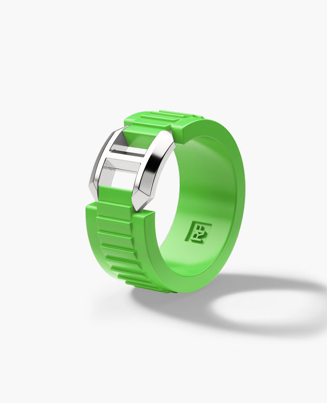 Ready to Ship - HERCULES Atomic Silicone & Silver Ring