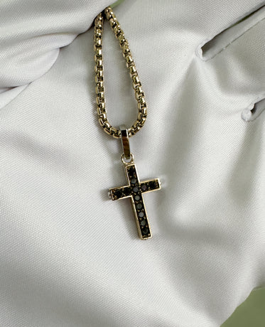 MINI CROSS Pendant in Two-Tone Gold with 0.25ct Black Diamonds