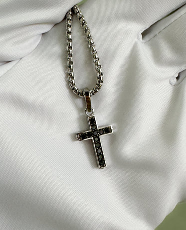 Ready to Ship - MINI CROSS Pendant in 14k White Gold with 0.25ct Black or White Diamonds