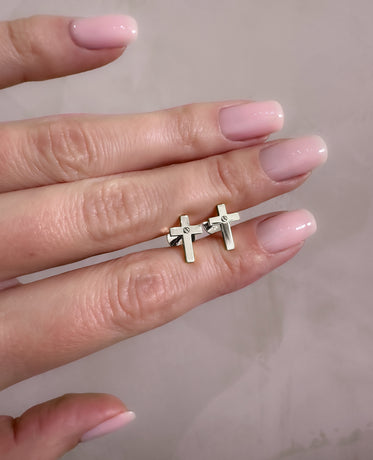Ready to Ship - CROSS 14k White Gold Stud Earring
