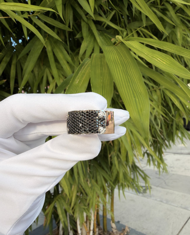 DONLIN Two-Tone Gold Ring with Plate and 0.90ct Black Diamonds - Wide Version