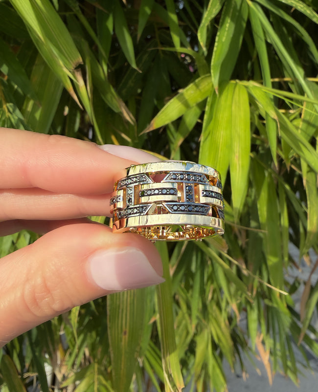 BRIGGS Gold Ring with 1.00ct Black Diamonds - Wide Version