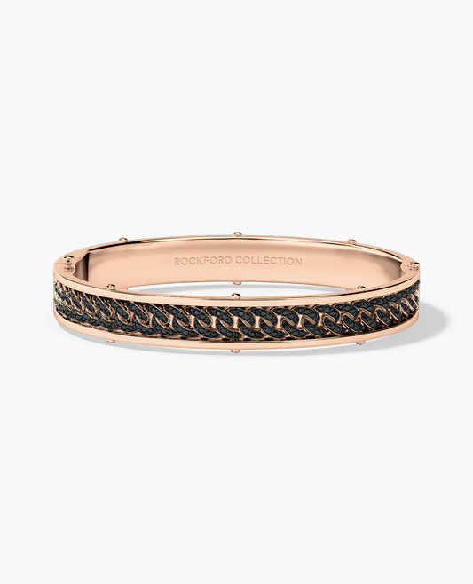 KENSINGTON Gold Cuban Link Bangle Bracelet with Black Diamonds