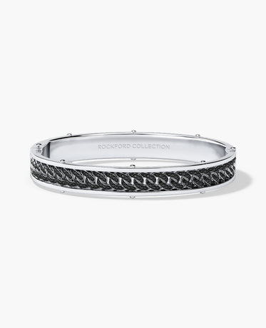 KENSINGTON Gold Cuban Link Bangle Bracelet with Black Diamonds - 9mm