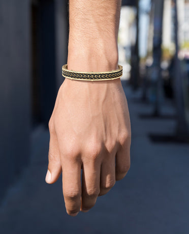 KENSINGTON Gold Cuban Link Bangle Bracelet with Black Diamonds