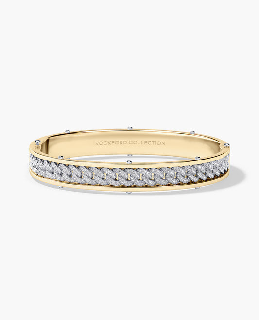 KENSINGTON Two-Tone Gold Cuban Link Bangle Bracelet with Diamonds