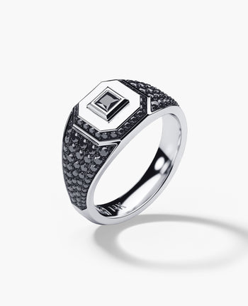 Sample - LA PAZ Gold Signet Ring with 0.85ct Black Diamonds