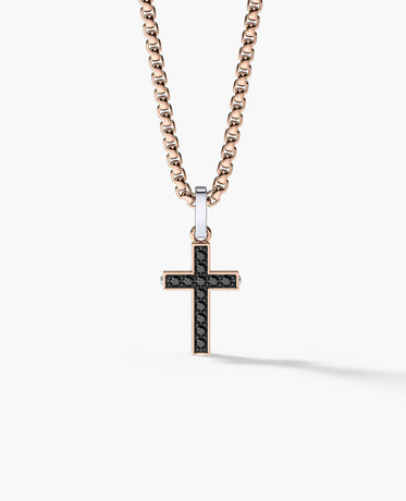 MINI CROSS Two-Tone Gold Pendant with 0.25ct Black Diamonds