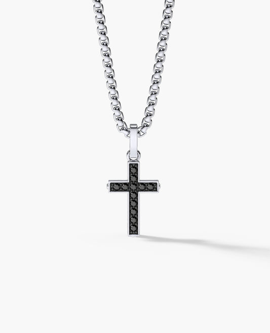 Ready to Ship - MINI CROSS Pendant in 14k White Gold with 0.25ct White or Black Diamonds