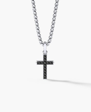 Ready to Ship - MINI CROSS Pendant in 14k White Gold with 0.25ct White or Black Diamonds