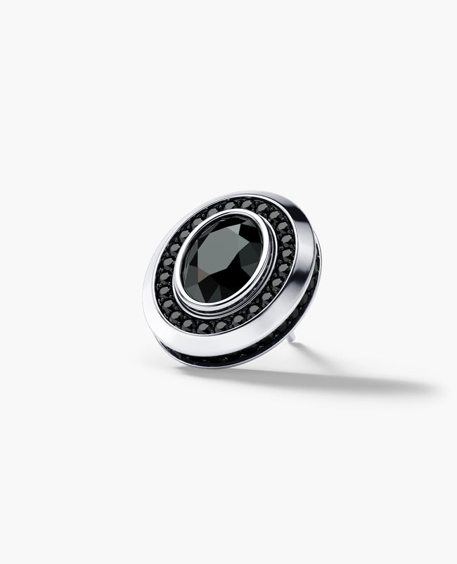 HALO Gold Oval Cut Single Stud Earring with 0.55ct - 1.40ct Black Diamonds