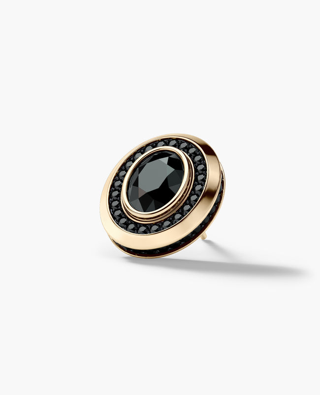 HALO Gold Oval Cut Single Stud Earring with 0.55ct - 1.40ct Black Diamonds