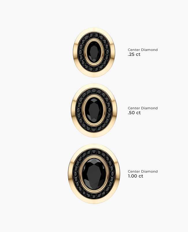 HALO Gold Oval Cut Single Stud Earring with 0.55ct - 1.40ct Black Diamonds