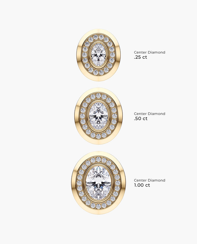 HALO Gold Oval Cut Single Stud Earring with 0.55ct - 1.40ct Diamonds