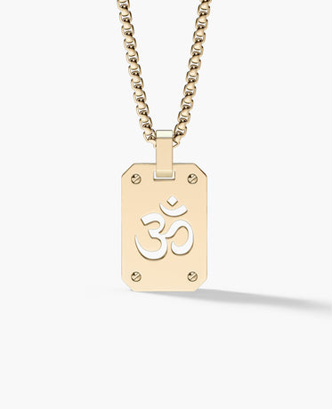 Ready to Ship - SHADOW OM 14k Yellow Gold Dog Tag Pendant