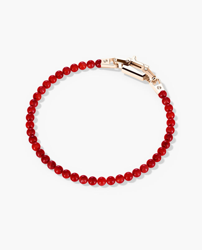 POWER BEADS Bracelet with Gold Lock & Red Coral