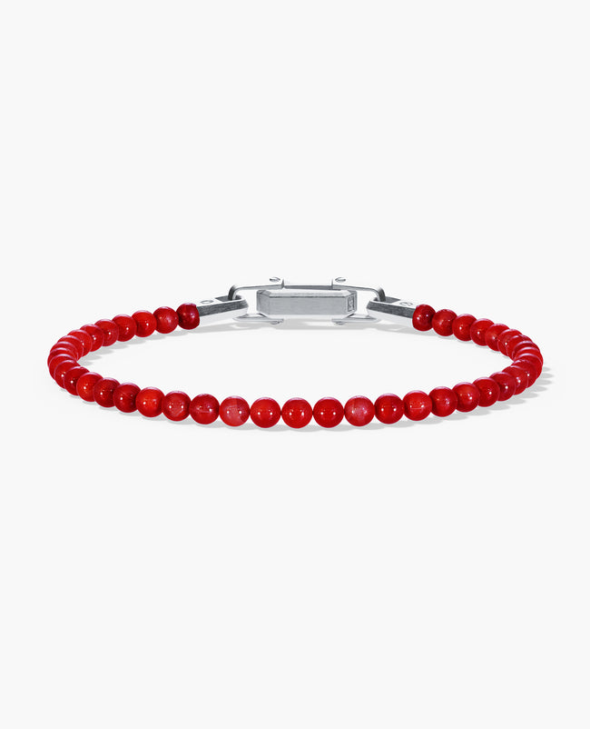 POWER BEADS Bracelet with Silver Lock & Red Coral