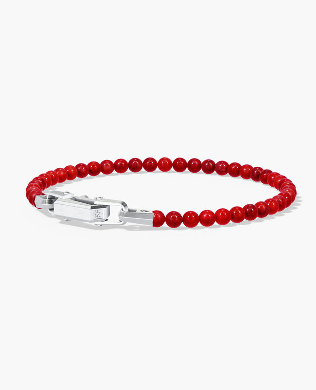 POWER BEADS Bracelet with Silver Lock & Red Coral