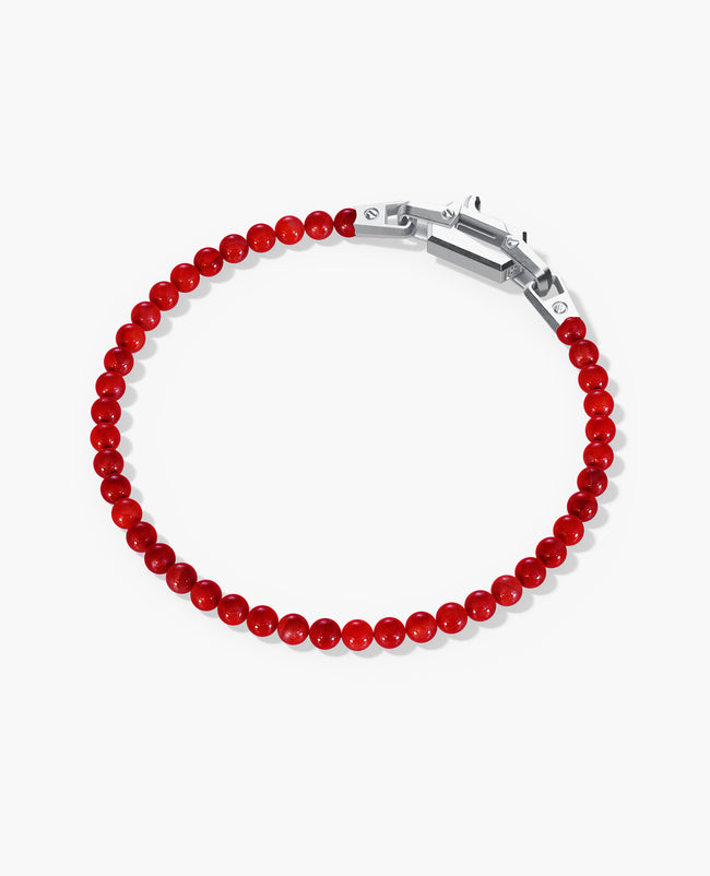 POWER BEADS Bracelet with Silver Lock & Red Coral