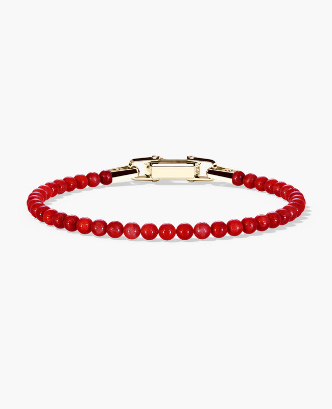 POWER BEADS Bracelet with Gold Lock & Red Coral
