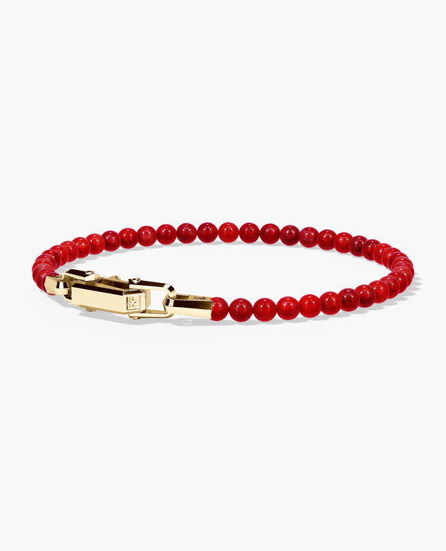 POWER BEADS Bracelet with Gold Lock & Red Coral