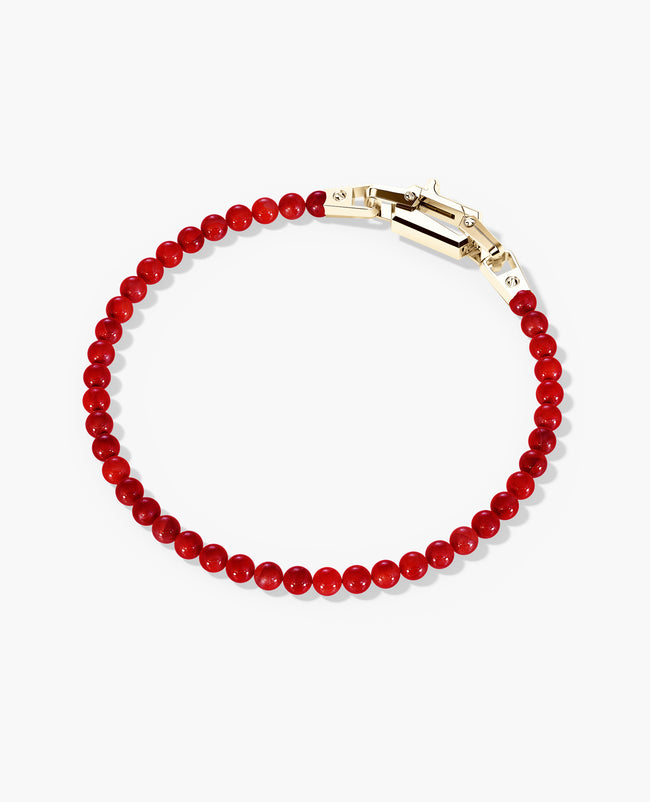 POWER BEADS Bracelet with Gold Lock & Red Coral