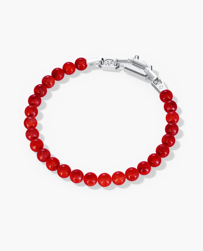 POWER BEADS Bracelet with Silver Lock & Red Coral