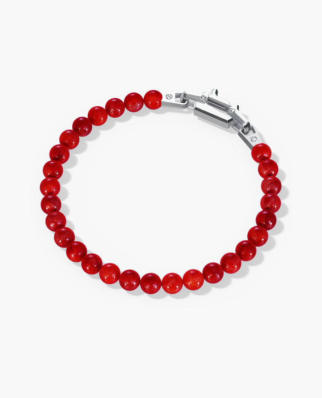 POWER BEADS Bracelet with Silver Lock & Red Coral