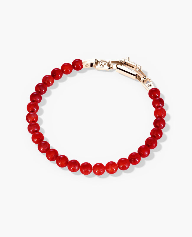 POWER BEADS Bracelet with Gold Lock & Red Coral