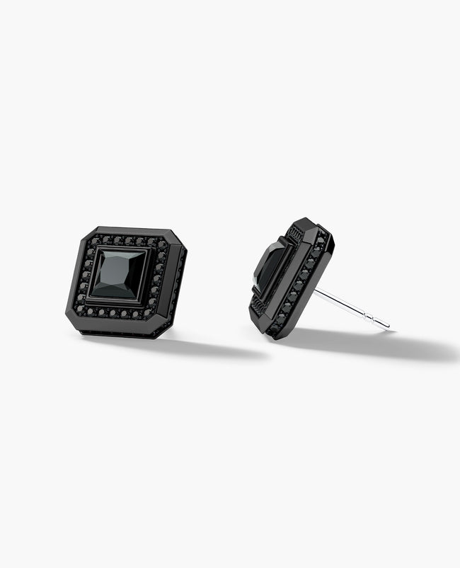 HALO EverBlak Gold Princess Cut Single Stud Earring with 1.40ct Black Diamonds