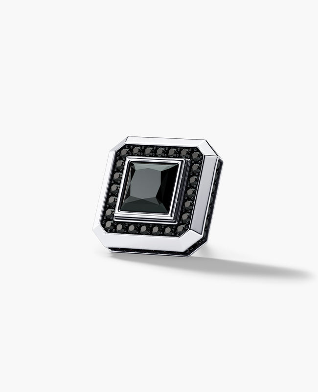 HALO Gold Princess Cut Single Stud Earring with 1.40ct Black Diamonds