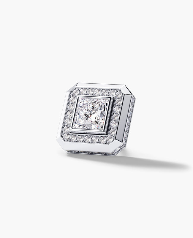 Ready to Ship - HALO Gold Princess Cut Single Stud Earring with 1.40ct Diamonds