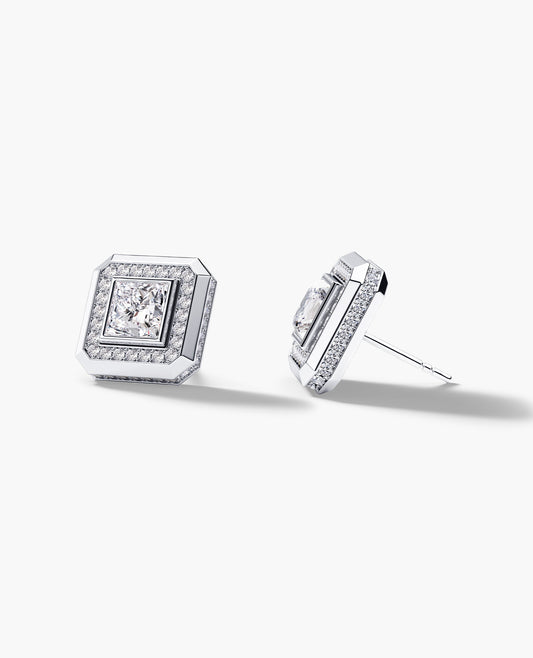 Ready to Ship - HALO Gold Princess Cut Single Stud Earring with 1.40ct Diamonds