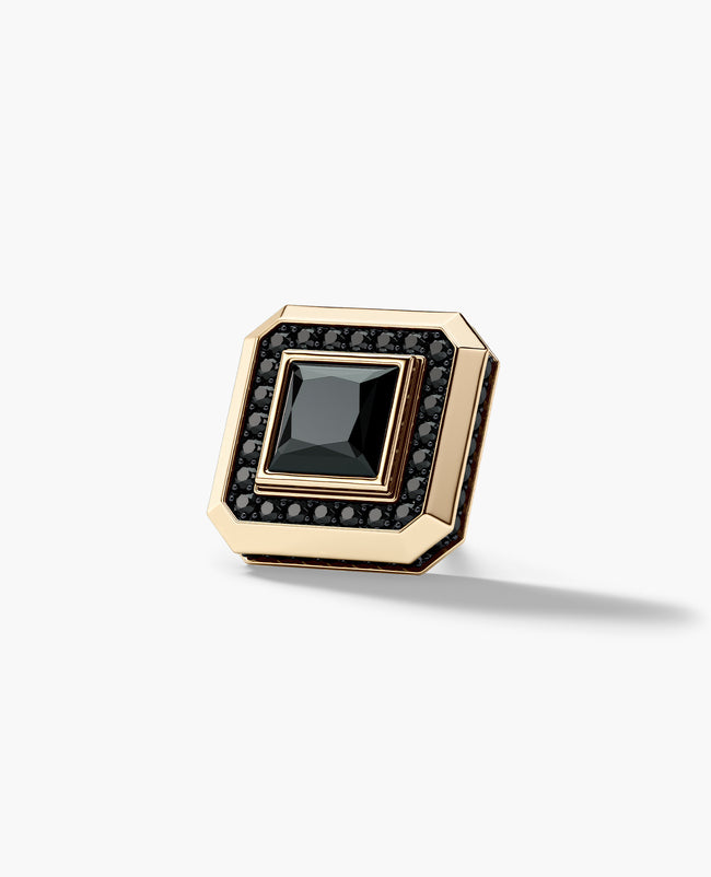 HALO Gold Princess Cut Single Stud Earring with 1.40ct Black Diamonds