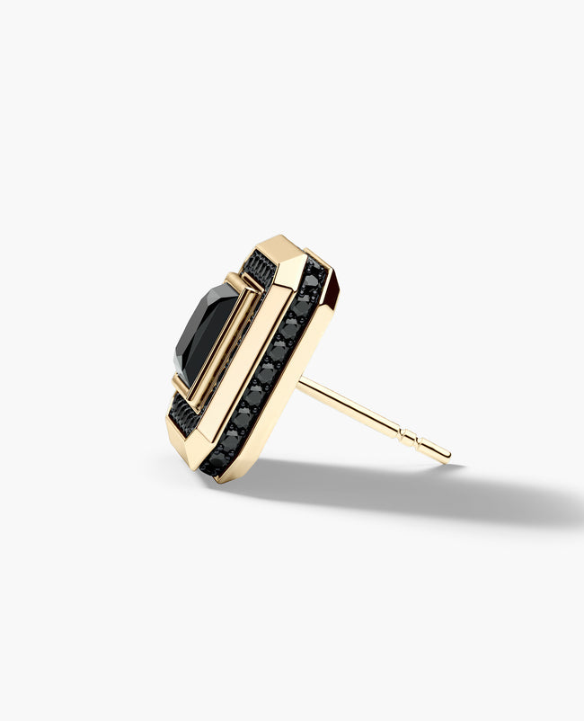 HALO Gold Princess Cut Single Stud Earring with 1.40ct Black Diamonds