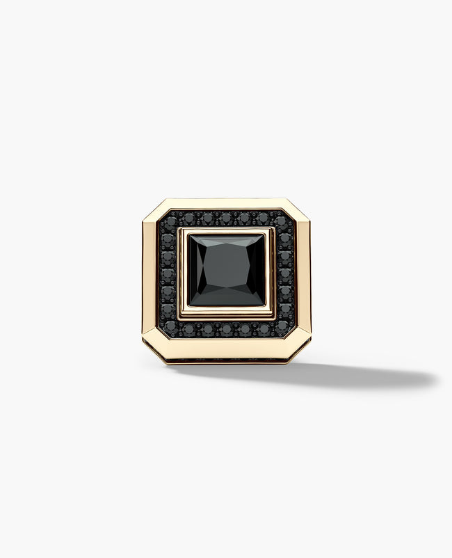 HALO Gold Princess Cut Single Stud Earring with 1.40ct Black Diamonds