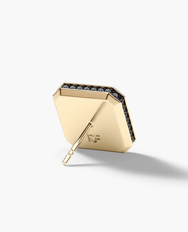 HALO Gold Princess Cut Single Stud Earring with 1.40ct Black Diamonds