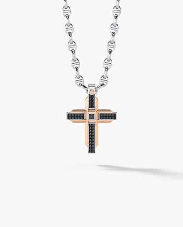 CROSS Two-Tone Gold Pendant with 0.60ct Black Diamonds