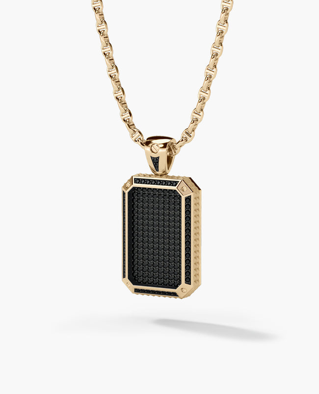 DIAMOND DOG TAG Pendant in Gold with 2.10ct Black Diamonds