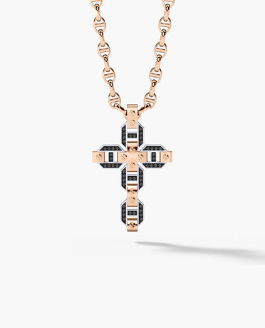 BRIGGS Cross Two-Tone Gold Pendant with 0.50ct Black Diamonds