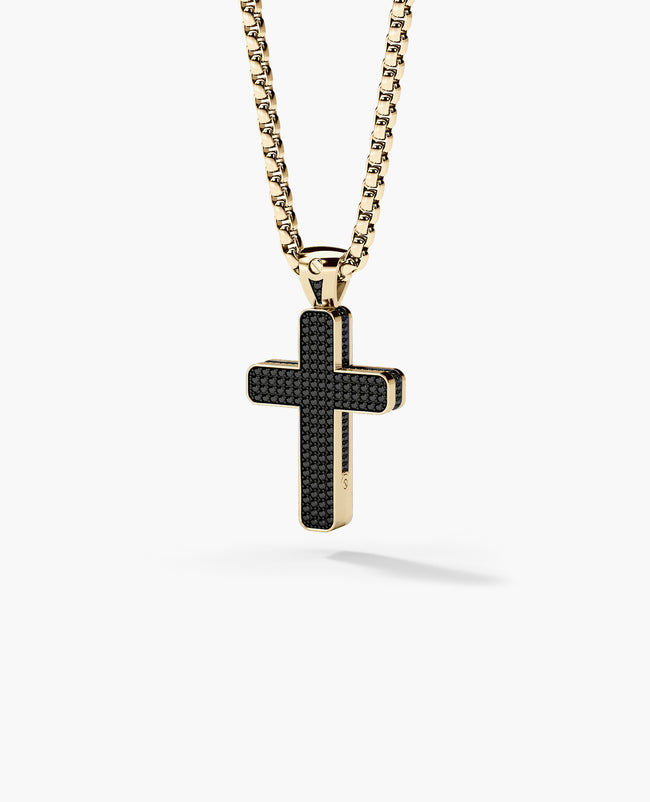 JERRITT Cross Pendant in Gold with 2.00ct Black Diamonds
