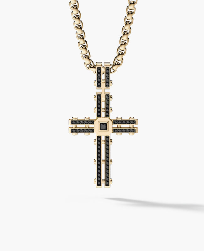 LA PAZ Cross Pendant in Gold with 0.20ct Black Diamonds