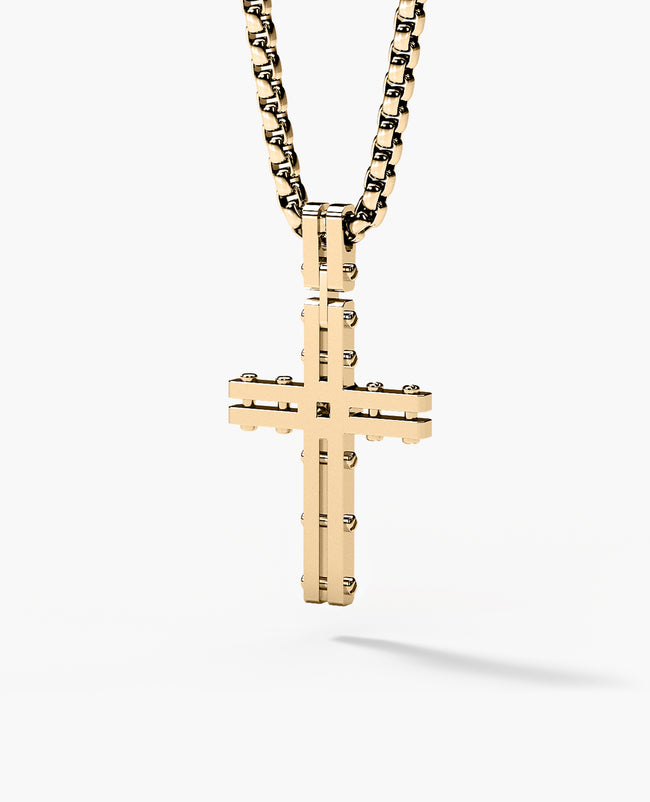 LA PAZ Cross Pendant in Gold with 0.20ct Black Diamonds
