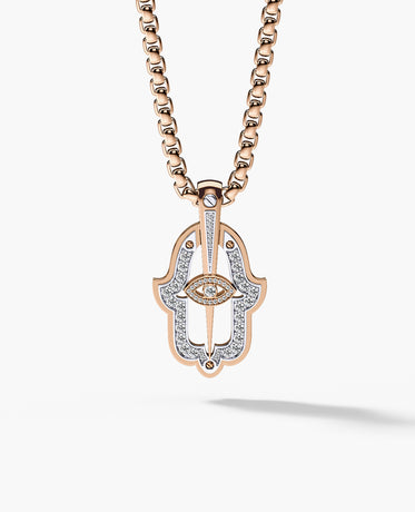 HAMSA Two-Tone Gold Pendant with 0.30ct Diamonds
